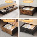 Under Bed Storage with Wheels, Underbed Shoe Storage Containers, Under the Bed Storage Drawers with Lid, Wooden Rolling Blankets Clothes Storage Metal Drawer for Bedroom Dorms Room (Walnut 2pack) - Image 8