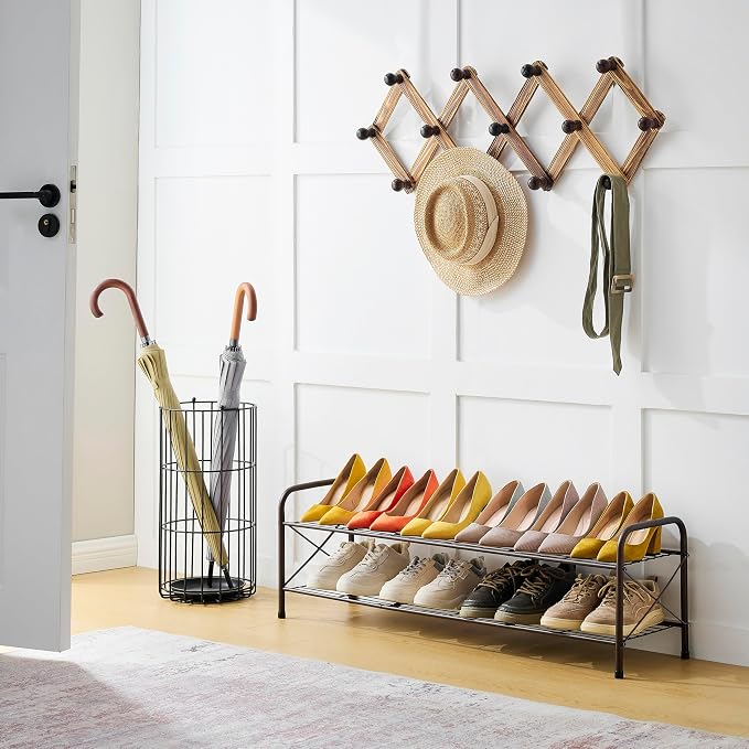 Hoctieon 2 Tier Shoe Rack for Closet, Shoe Rack FreeStanding, Entryway Shoe Shelf, Shoe Storage Organizer, Durable Mesh Style Shoe Rack, Space Save for Garage, Bedroom, Living Room, Wardrobe, Brown - Image 8