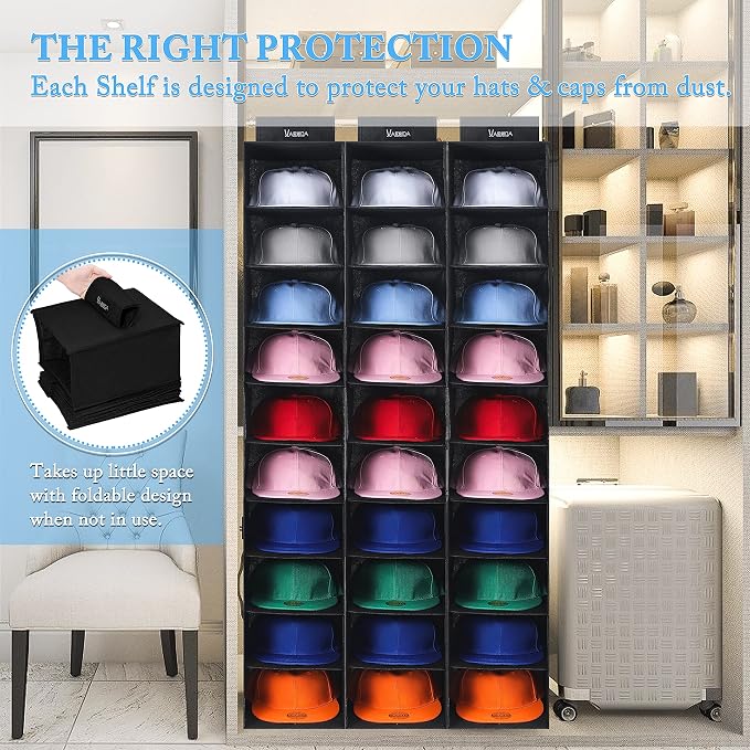 VAESIDA Hat Rack for Closet, 10 Shelf Hanging Hat Organizer for Baseball Caps Storage, Hat Holder Organizer for Hat Display, Best Space Saving Hat Racks for Baseball Cap Organizer, Black - Image 2