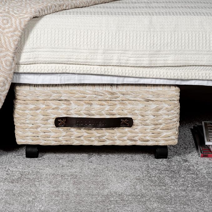 happimess Chett Underbed Storage Bin Wheels 26", White Wash/Dark Brown - Image 4