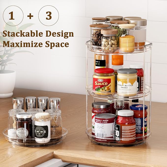 2 Pack 2 Tier Lazy Susan Turntable Organizer 9.25 inch, Rotating Spice Rack Organization for Cabinet, Bathroom, Pantry, Countertop, Kitchen, Vanity, Medicine Cabinet Organizer, Clear - Image 4