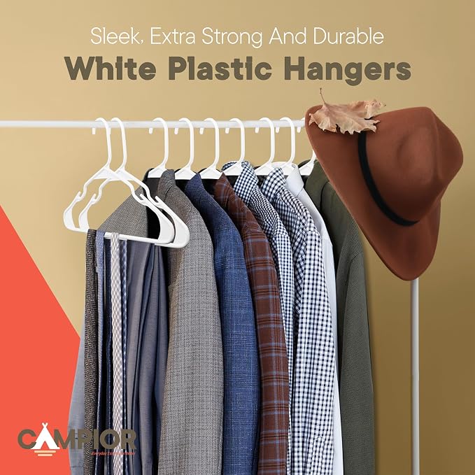 White Plastic Hangers 5 Pack– Heavy-Duty Plastic Hangers Slim and Space-Saving, Durable and Lightweight PP with Non-Slip Shoulder Notches for Slip Dresses, Suits, Jackets & Camisoles - Image 7