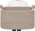 Goodpick Large Woven Rope Blanket Basket, Rectangle, Brown, 75L by Goodpick