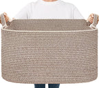 Goodpick Large Woven Rope Blanket Basket, Rectangle, Brown, 75L by Goodpick