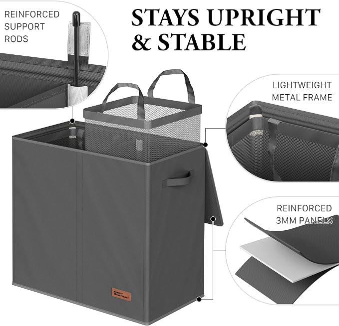 Simple Houseware Double Laundry Hamper with Lid & Removable Bags, Dark Gray - Image 3
