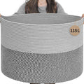INDRESSME 115L Extra Large Woven Rope Blanket Basket Living Room, Grey by INDRESSME