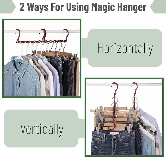 Mr. Pen- Space Saving Hangers for Clothes, 12 pcs, Mahogany Color, Plastic Multi Clothes Hangers Space Saving, 5 Slots, 360° Rotating Hooks - Image 4