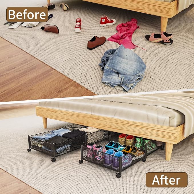 47.2'' Long Under Bed Storage on Wheels, 57.6L Large Capacity Rolling Under the Bed Storage Containers, Tool-Free Assembly Foldable Underbed Shoes Clothes Toy Drawers - Image 5