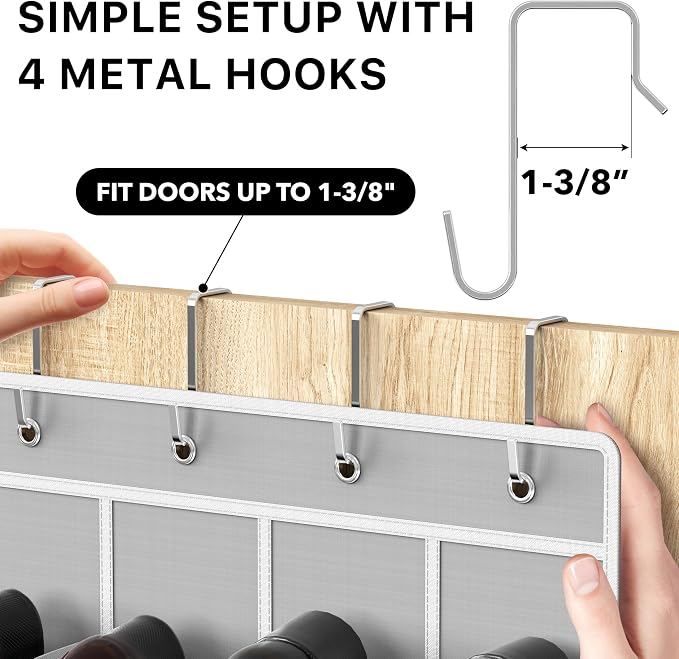 Simple Houseware 24 Pockets Clear Over the Door Shoe Organizer, Gray | 64" x 19", 4 Durable Metal Hooks, 4.3" x 9.5" Pocket Size, Multipurpose - Image 3