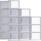 SONGMICS Shoe Boxes, Clear Plastic Sneaker Box, Pack of 12 | Stackable Shoe Storage Organizers, for Closet, 13.1 x 9.1 x 5.6 Inches, Transparent and Gray, DENNYS Collection ULSP006G12 by Unknown
