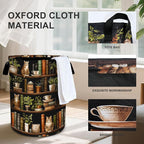 Wooden Bookshelf Cat Laundry Basket Storage Bin Foldable Laundry Hamper Clothes Storage Bucket Organizer 19.6x15.7 Inch For Laundry Room/Bedroom/Bathroom - Image 3