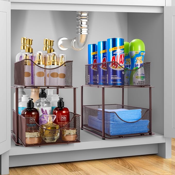 Sorbus Pull-Out Under Sink Organizer, Mesh Construction (Bronze, 2 Pack) - Image 2