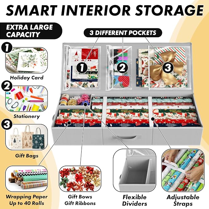 Simple Houseware 41.5" Wrapping Paper Organizer, Fits 40 Rolls, Gray - Image 4