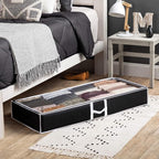 Zober Under Bed Storage - Pack of 2 Storage Containers for Clothes, Blankets, Winter Clothing, & Shoes - With Handles, Dual Zippers, & Clear Top (Black) - Image 2