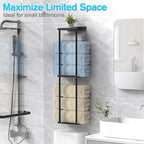 Liuoud Towel Rack for Bathroom, Wall Mounted Vertical Rolled Towel Storage Organizer Holder with Shelf, Holds Up 6 Large Bath Sheets, Black - Image 7