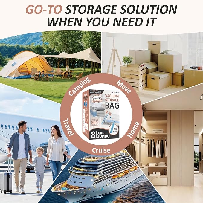 8 XXL Jumbo Vacuum Storage Bags for Bedding, Space Saver with Hand Pump | 47.2" x 35" Extra Large Vacuum Seal Bags for Bedding, Comforters, Blankets & Pillows; 80% Space-Saving Storage for Home - Image 7