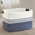 86L Woven Laundry Basket Hamper with Leather Handles,Denim Blue by SunNewt