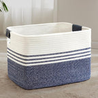 86L Woven Laundry Basket Hamper with Leather Handles,Denim Blue by SunNewt
