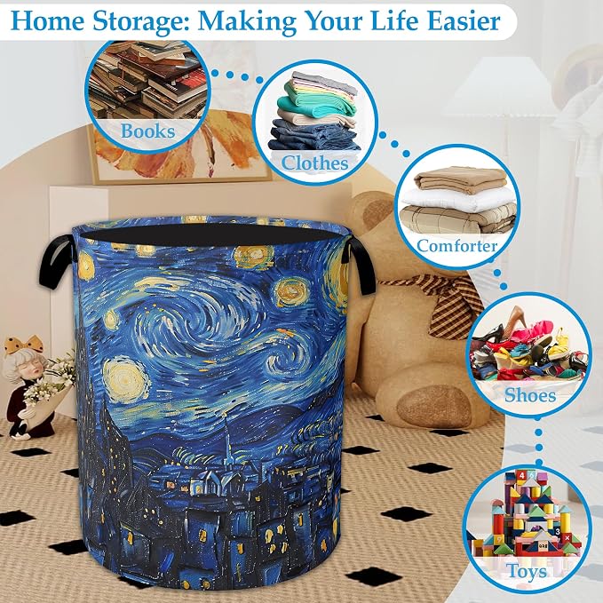 Starry Night Large Storage Basket Collapsible Laundry Basket Oxford Storage Bin for Gift Baskets Bedroom Clothes Children Nursery Hamper 16" X 20.8" - Image 5