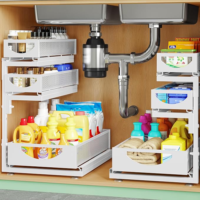 Under Sink Organizer, 2-Pack 3-Tier Pull Out Cabinet Organizers and Storage by Atrippy