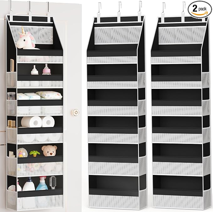 Criusia 2 Pack Over the Door Organizer, Heavy-Duty 6-Shelf Hanging Storage with 13 Mesh Pockets, 55lbs Capacity Behind the Door Storage for Nursery, Bathroom, Bedroom, and Dorm, Black by Criusia