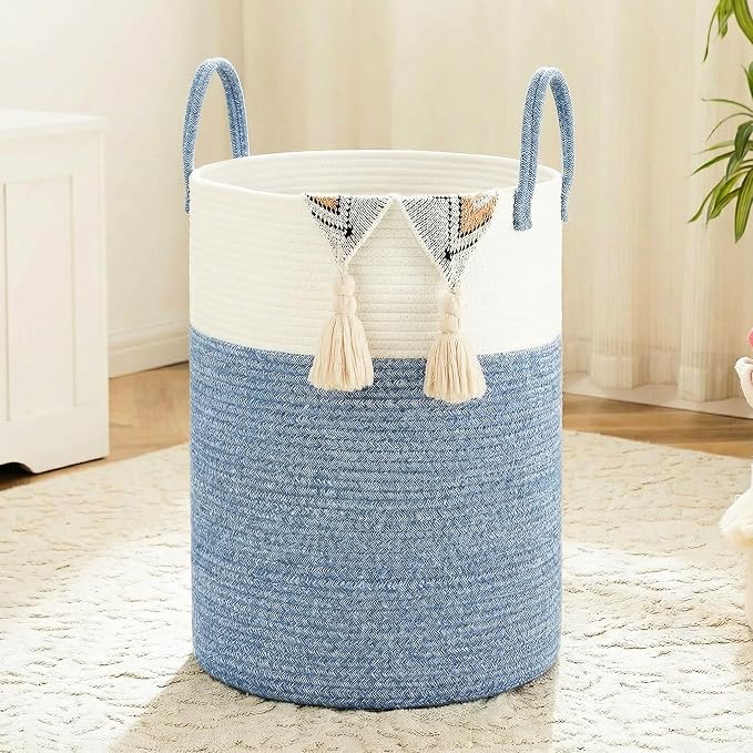 Laundry Basket,Woven Cotton Rope Laundry Hamper,100L for Decor Storage of Dirty Clothes,Toys and Blankets in Bathroom,Baby Room and Living Room by Artfeel