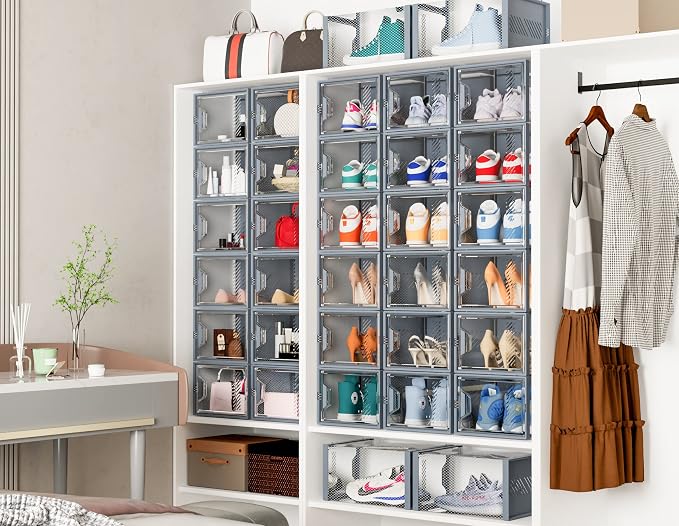 SIMPDIY XL Clear Shoe Storage Boxes, Stackable Shoe Organizer for Closet - Image 7