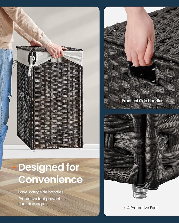 SONGMICS HOME Laundry Hamper with Lid, Clothes Basket with Removable Liner and Handles, 23.8 Gallon, Foldable Narrow Laundry Organizer for Bathroom, Bedroom, Dark Brown - Image 5