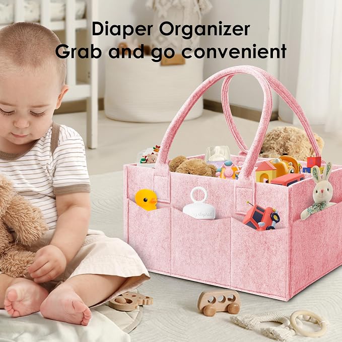 HIPHOP PANDA 2-Pack Diaper Caddy Organizer - Nursery Storage Bin & Car Organizer for Diapers, Wipes, and Baby Essentials - Dual-Color Solid Set (Pink/Oatmeal), Large Size - Image 5