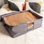 Soft Canvas Storage Bags with Zipper. Thick Breathable, 2pc King/Queen Comforter Organizer. Four Carrying Handles and Window. Large 25x19x9in Bag for Sheets Blankets Bedding Pillows, Clothes (Grey) - Image 2