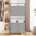 STORAGE MANIAC 4 Section Vertical Laundry Hamper, 2 Tier Laundry Sorter with 4 Removable Tote Bags, Rolling Clothes Basket for Towels, Blankets, Tall Dirty Clothes Hamper for Closet, 4 Bags Gray - Image 7