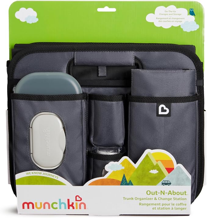 Munchkin Out-n-About Trunk Organizer for SUVs and Cars with Portable Changing Pad and Wet Baby Wipes for Diaper Changes On-the-Go, Collapsible, Grey - Image 2