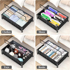Hleelomi Under Bed Storage with Wheels and Storage Bag, 360° Rolling Under Bed Metal Drawers for Clothes, Blankets, Books and Shoes,Black， 2pack - Image 3