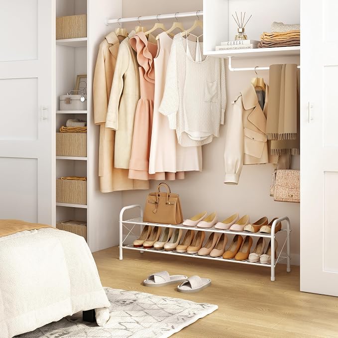 Hoctieon 2 Tier Shoe Rack for Closet, Durable Mesh Style Shoe Rack, Entryway Shoe Shelf, Shoe Storage Organizer for Hallway, Bedroom, Living Room, Wardrobe, White - Image 4