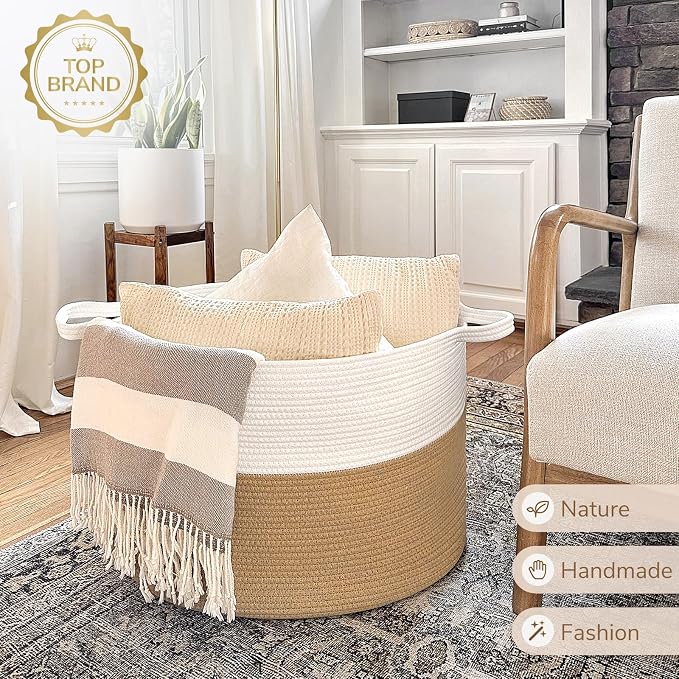 INDRESSME XXXLarge Woven Rope Blanket Basket Living Room, 90L - Image 5