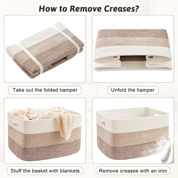 Artfeel Blanket Basket,Rectangle Woven Baskets for Storage,30L Laundry Basket for Decorative Nursery Blanket,Toys,Dirty Clothes and Magazine in Shelves,Baby Room,and Living Room - Image 7