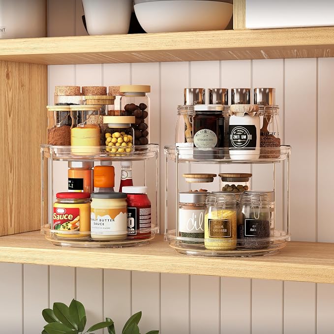 2 Pack 2 Tier Lazy Susan Turntable Organizer 9.25 inch, Rotating Spice Rack Organization for Cabinet, Bathroom, Pantry, Countertop, Kitchen, Vanity, Medicine Cabinet Organizer, Clear - Image 5