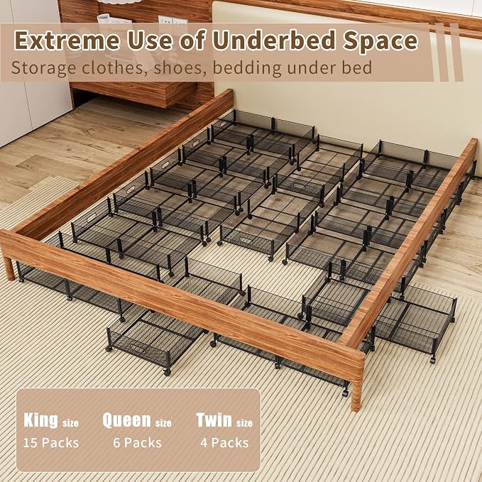 Under Bed Storage on Wheels, Upgraded 31.5 inch Large Rolling Under Bed Storage, Metal Foldable Underbed Drawers Organizer Tool-free Assembly Underbed Shoes Clothes Organize - Image 6