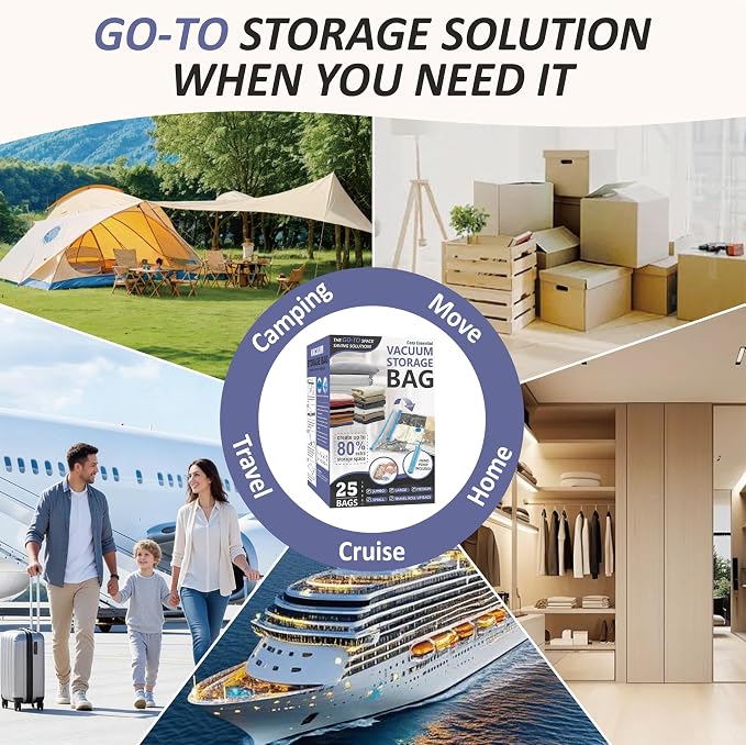 Vacuum Storage Bags with Hand Pump, Vacuum Seal Space Saver Bags,25 Combo | 80% Space-Saving Bags for Clothing, Blankets, Pillows, Bedding & Comforters; Multi-Size Variety Pack for Home & Travel - Image 8