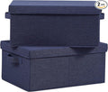 HOONEX Foldable Storage Bins with Lids, Pack of 2, Storage Boxes with 2 Carrying Handles and Heavy Cardboard, 16.5" L x 11.8" W x 7.5" H for Shoes, Clothes, Blue by HOONEX