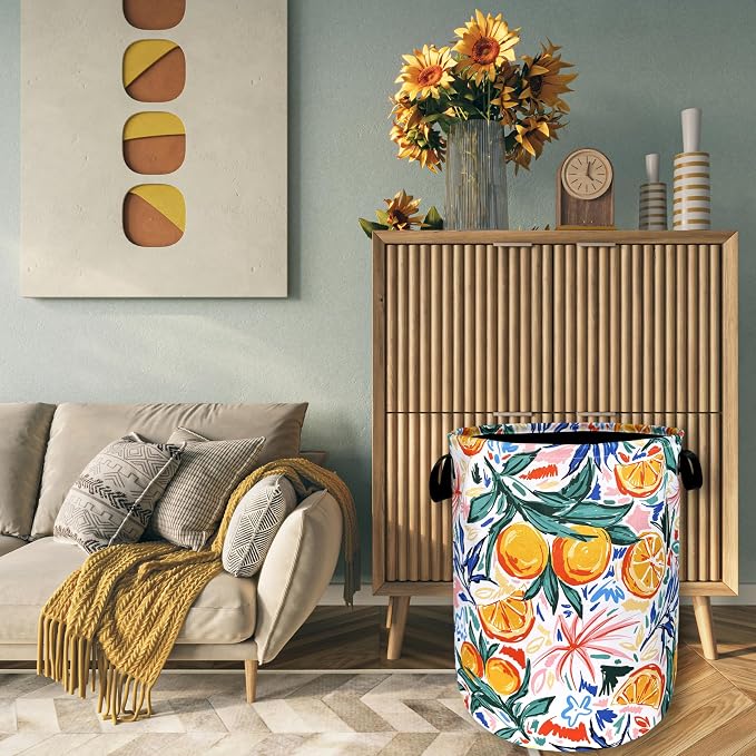 Fruit Orange Laundry Basket Oxford Cloth Foldable Hamper 18.9x16.5 Inch - Image 7