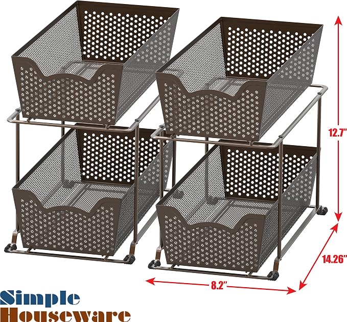 Simple Houseware Cabinet 2 Tier Perforated Basket Drawer, Bronze - 2 Pack - Image 3