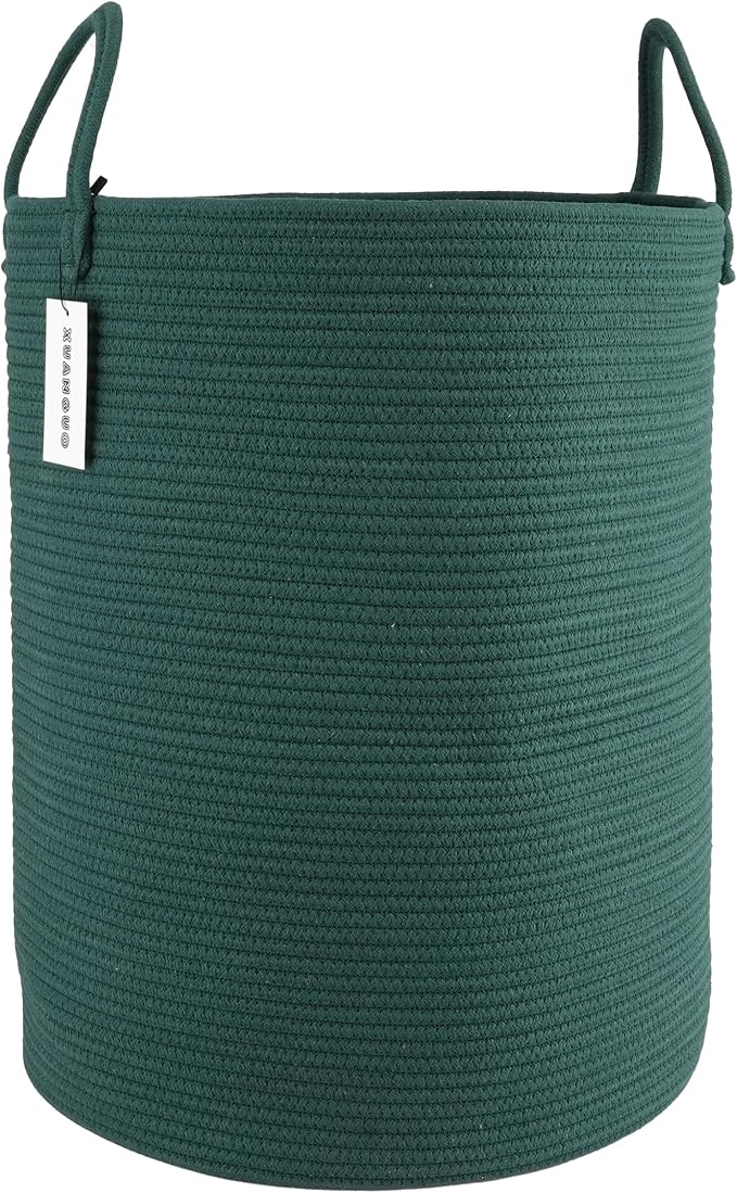 XUANGUO Cotton Rope Laundry Basket Hamper for Clothes Large Dark Green by XUANGUO