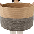 Foldable Laundry Hamper Basket with Collapsible Handle Cotton Rope Soft Woven Fabric Storage Organizer Clothes Toys Nursery Bedroom Dorm Space Saving Bin (Camel & Mix Camel, 115L(23.6"D x 15.7"H)) by BEVOVBE