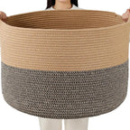 Foldable Laundry Hamper Basket with Collapsible Handle Cotton Rope Soft Woven Fabric Storage Organizer Clothes Toys Nursery Bedroom Dorm Space Saving Bin (Camel & Mix Camel, 115L(23.6"D x 15.7"H)) by BEVOVBE