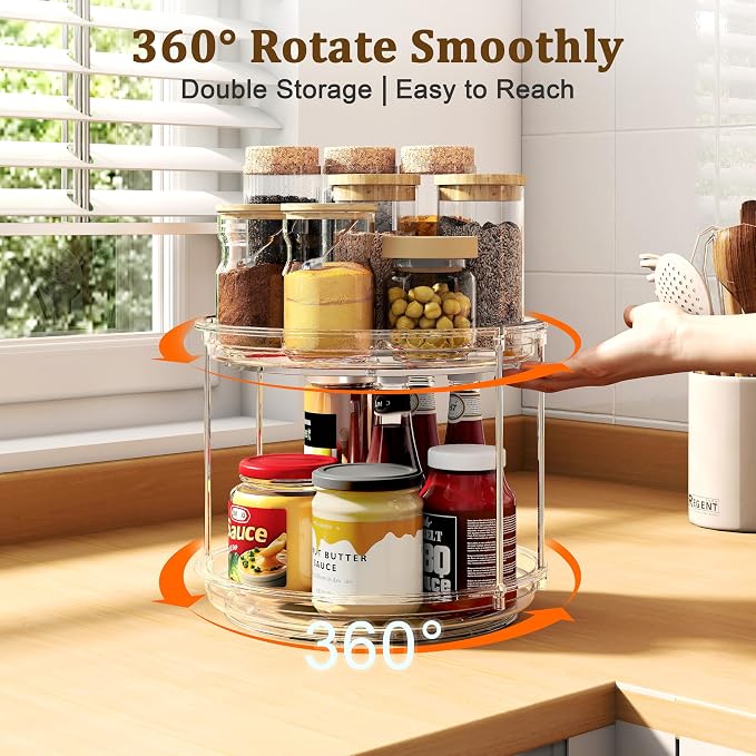 2 Pack 2 Tier Lazy Susan Turntable Organizer 9.25 inch, Rotating Spice Rack Organization for Cabinet, Bathroom, Pantry, Countertop, Kitchen, Vanity, Medicine Cabinet Organizer, Clear - Image 3
