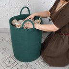 XUANGUO Cotton Rope Laundry Basket Hamper for Clothes Large Dark Green - Image 3