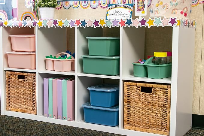 Teacher Created Resources Eucalyptus Green Portable Plastic Storage Caddy 6-Pack for Classrooms, Kids Room, and Office Organization, 3 Compartments - Image 6