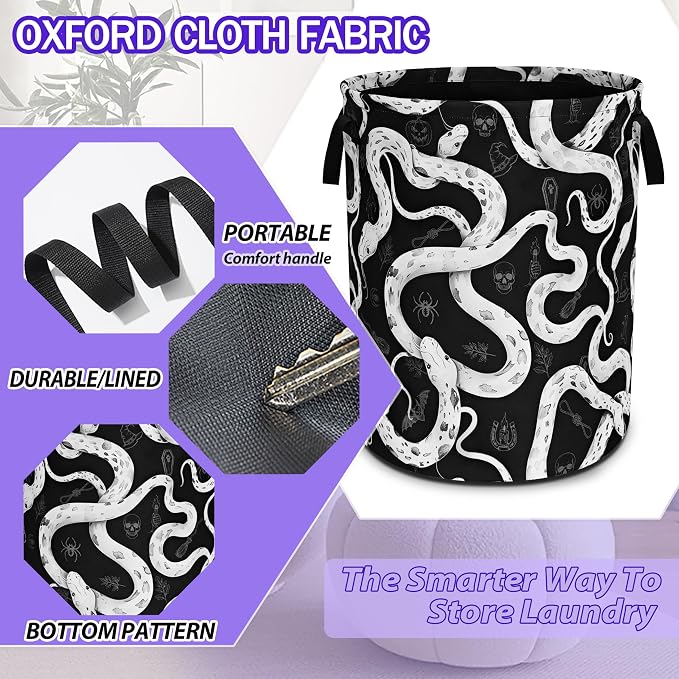 Snake Crawling Laundry Basket Foldable Oxford Cloth Hamper 18.9 x 16.5 Inch - Image 3