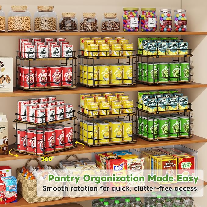 360° Rotating Lazy Susan Can Organizer for Pantry, Holds 26 Cans, Black - Image 3